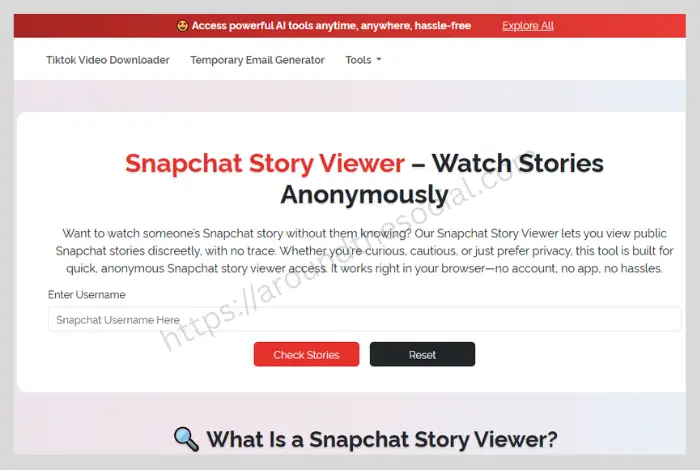 On4t is a Snapchat viewer online tool that helps users view Snapchat stories without being noticed
